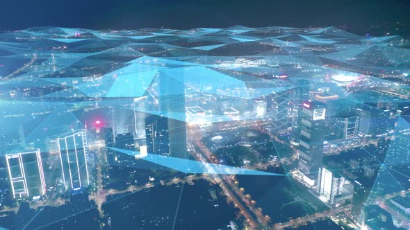 smart Connected city skyline. Futuristic network concept, city Technology. alt