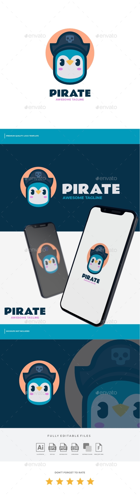 [DOWNLOAD]Penguin Pirate Mascot Cartoon Logo Template