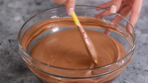 Chocolate Mousse Being Mixed in Bowl