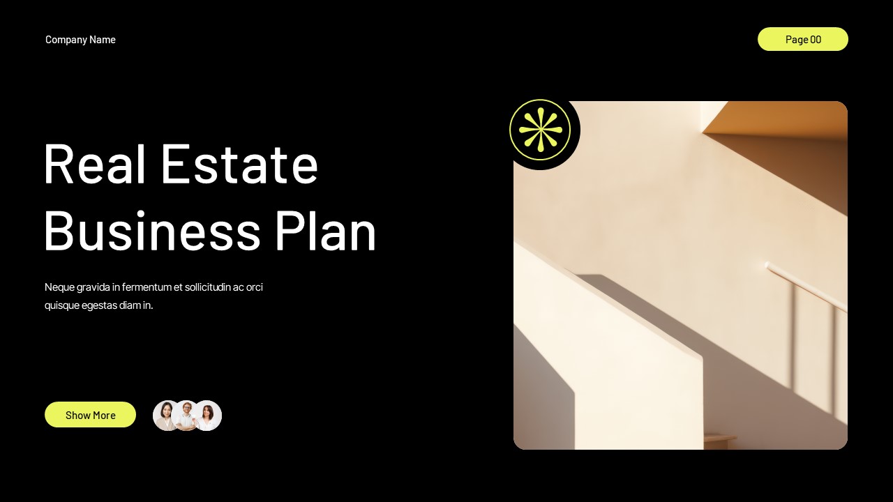 Black Yellow Modern Real Estate Business Plan, Presentation Templates
