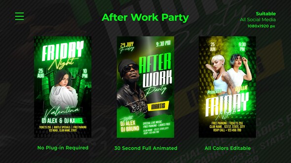 After Work Party Instagram Reels Openers template preview