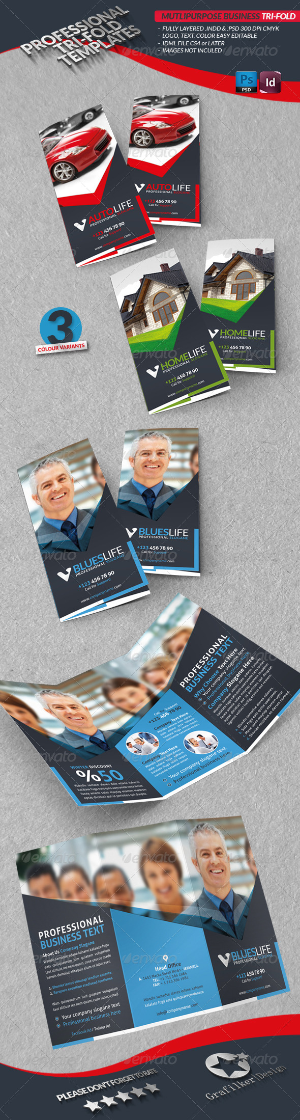 Multipurpose Business Tri-Fold - Brochures Print Templates