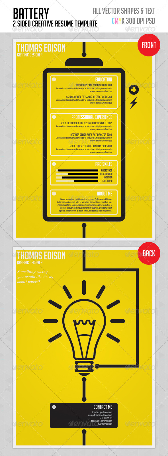 Battery - Creative Resume Template - Resumes Stationery