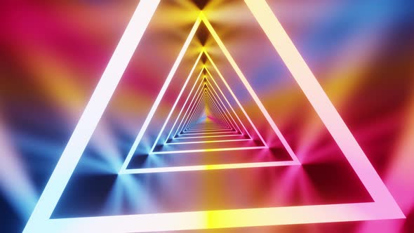 Vj Loop Background Of Rotated Triangle Neon Lamps With Different Colors 4K alt