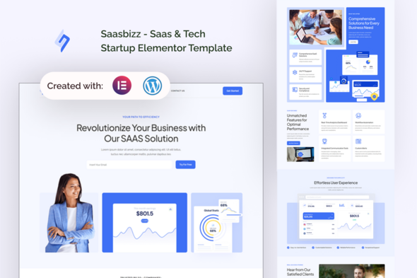 Saasbizz - Saas & Tech Startup Elementor Template