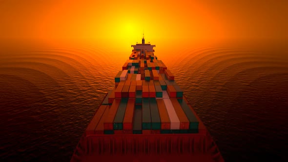 Aerial footage of a cargo ship transportation on the open sea or ocean view. HD alt