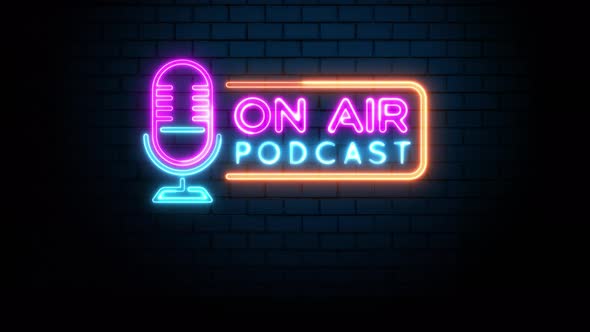 On Air Podcast Neon sign on Brick Wall, Motion Graphics | VideoHive