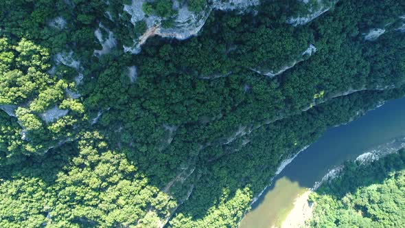 The gorges of the Ardeche in France seen from the sky alt