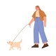 Woman Walking Dog Pet on Leash