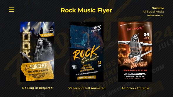 Rock Music Flyer Instagram Stories Openers template preview
