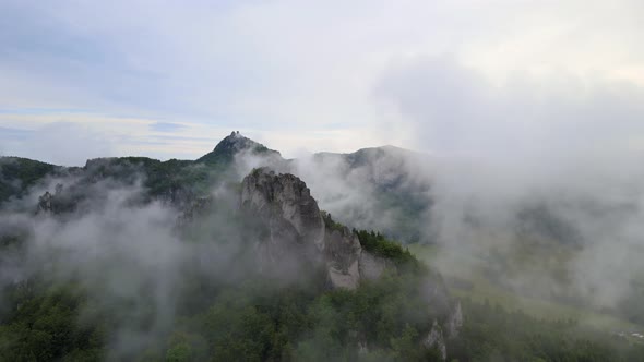 Aerial view of the Sulov rocks nature reserve in the village of Sulov in Slovakia alt
