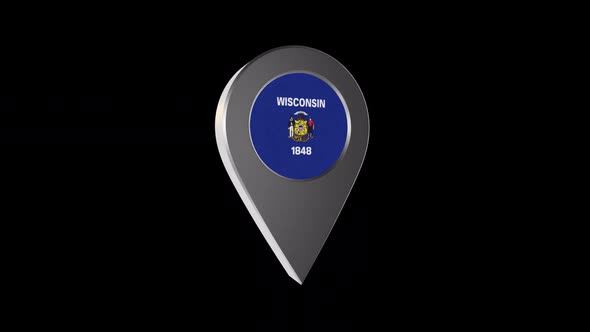 3d Animation Map Navigation Pointer With Wisconsin Flag With Alpha Channel - 2K alt