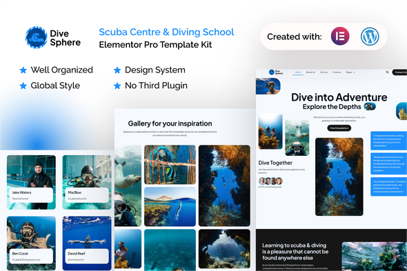 DiveSphere - Scuba Centre & Diving School Elementor  Pro Template Kit