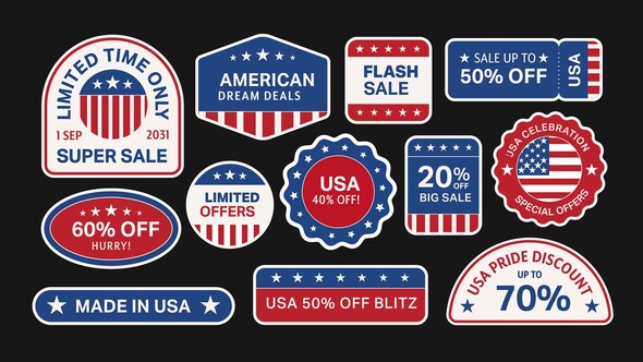 Animated American Stickers Set Elements template preview