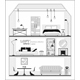 Furniture in front and side view, loft flat style. Vector set