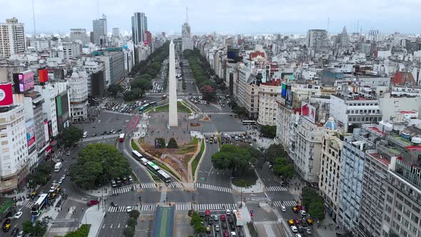 Obelisk, Avenue July 9, Street, Crossroads (Buenos Aires, Argentina) aerial view alt