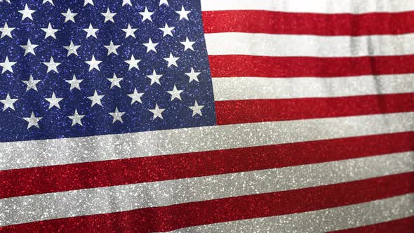 Looped USA National Flag Waving on Realistic Satin and Glitter