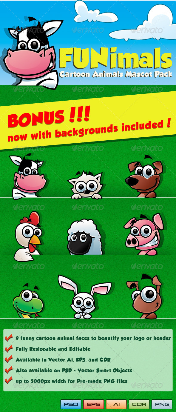 Funimals - Cartoon Animals Mascot Pack - Animals Characters