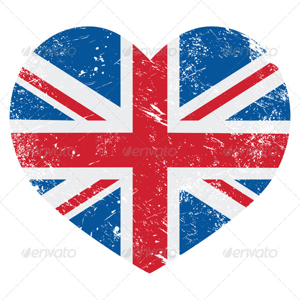 UK Great Britain Retro Heart Flag - Vector - Travel Conceptual
