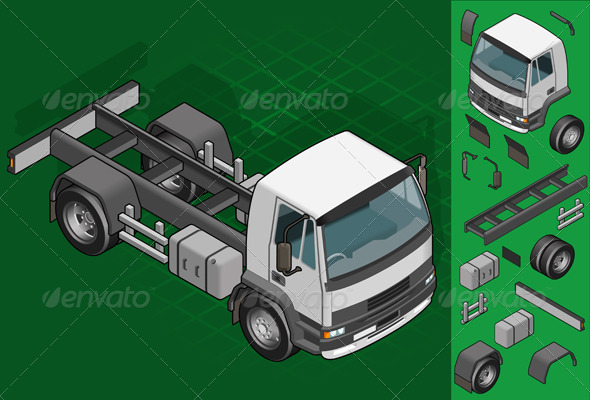 Isometric Truck Solo Driving - Objects Vectors