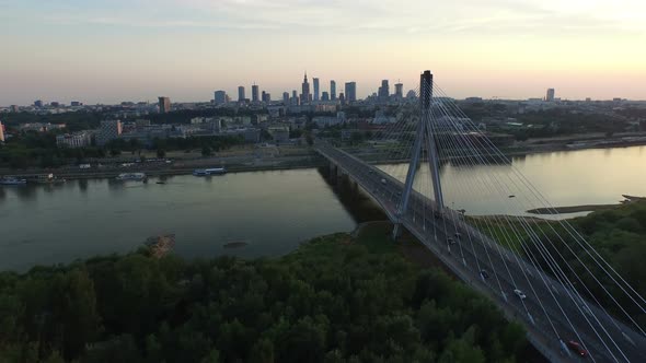 Aerial view of the Holy Cross Bridge at dusk