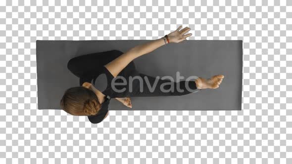 Woman holding a downward facing dog pose on a mat, Alpha Channel