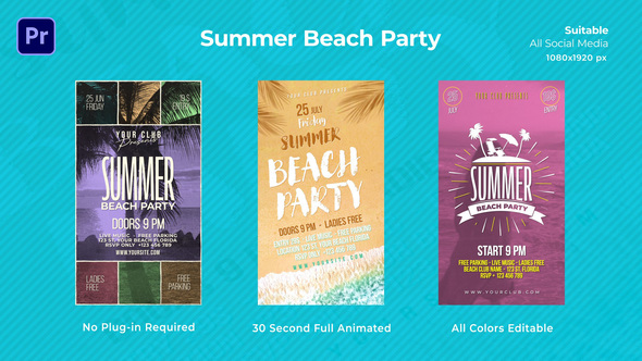 Summer Beach Party Instagram Reels Premiere Pro template preview
