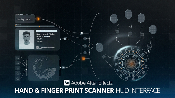 HUD Interface Hand & Finger Print Scanner Ae Infographics template preview