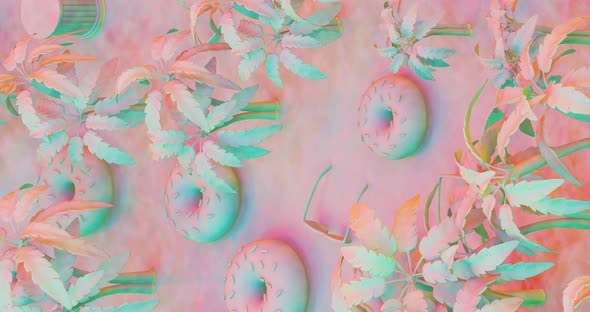 Creative Minimal 3d art. Donuts in tropical vacation space