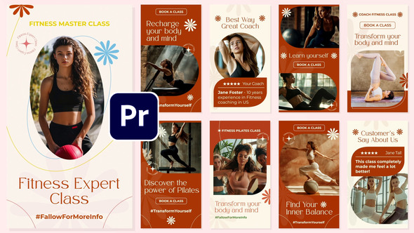 Fitness Pilates Sports Instagram Stories Premiere Pro template preview