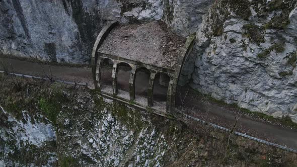 Abandoned Old Dangerous Road in a Narrow Gorge Along the Mzymta River alt
