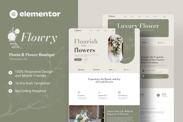 Flowry - Florist & Flower Boutique Elementor Template Kit