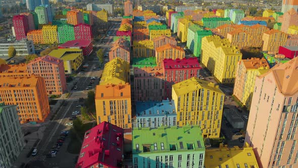 Multicolor Houses in the City. Aerial View.