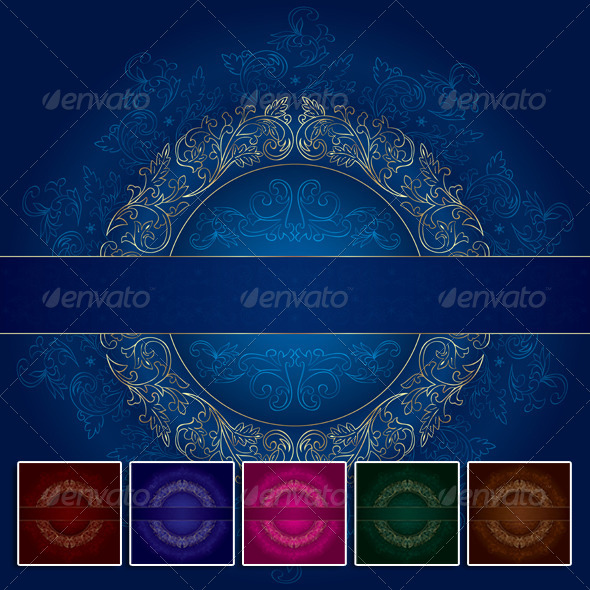 Floral Gold Frame with Vintage Patterns on Blue - Borders Decorative