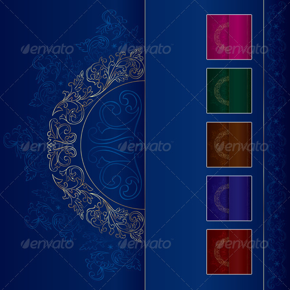 Gold Vintage Floral Patterns on Blue - Backgrounds Decorative