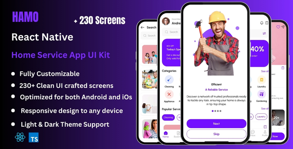 Hamo Pro - Home Service & House Work React Native Expo App Ui Kit