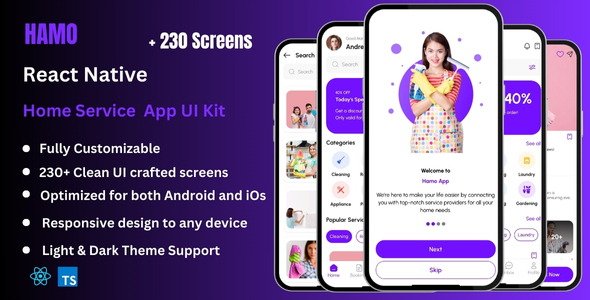 Hamo Pro - Home Service & House Work React Native CLI App Ui Kit