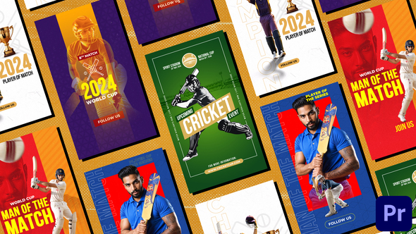 Cricket Sports Dynamic Instagram Stories Premiere Pro template preview