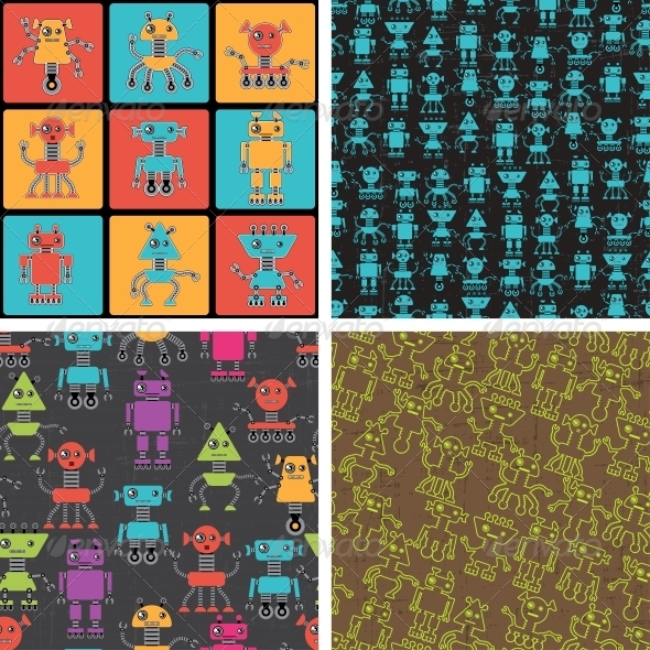 Cartoon Robot Seamless Patterns - Computers Technology