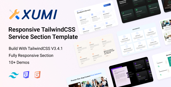 Xumi - Responsive TailwindCSS Service Section Template