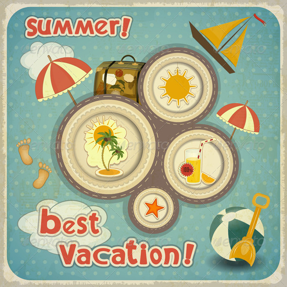 Summer Vacation Card in Vintage Style - Travel Conceptual