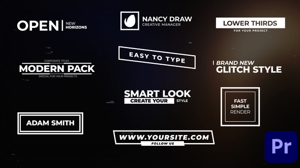 Glitch Noise Digital Lowerthirds Titles Pack Premiere Pro template preview