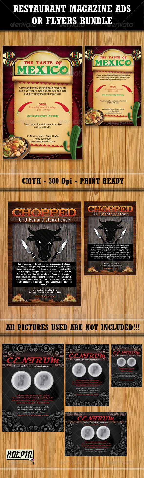 Restaurant Magazine Ads-Flyers Bundle 2 - Restaurant Flyers