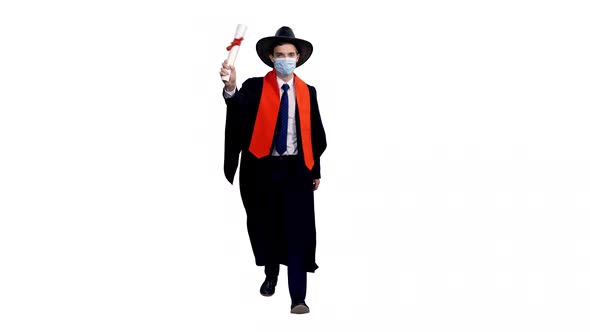 American Graduating Student In Cowboy Hat Walking And Showing Diploma