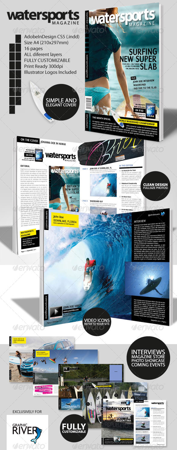 WaterSports Indesign Magazine Template - Magazines Print Templates