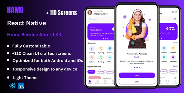 Hamo - Home Service & House Work React Native Expo App Ui Kit