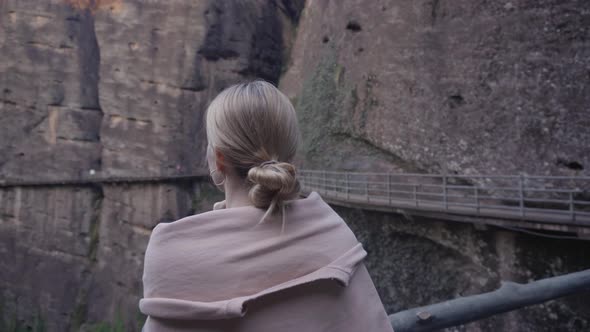 Blonde Hair Girl Looks At The Gorgeous Sunset In Longhu Mountains China, 4K