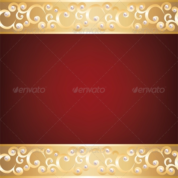 Background with Gold Jewelry Frame and Pearls - Backgrounds Decorative