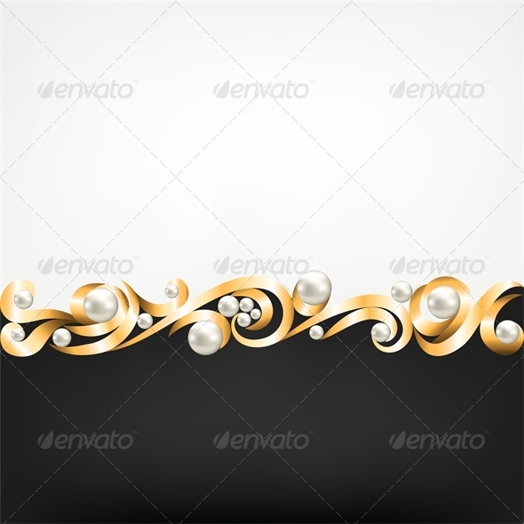 Background with Gold Jewelry Frame and Pearls - Backgrounds Decorative