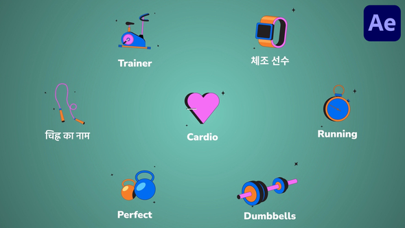 Sport Gym Icons And Titles for After Effects Titles template preview